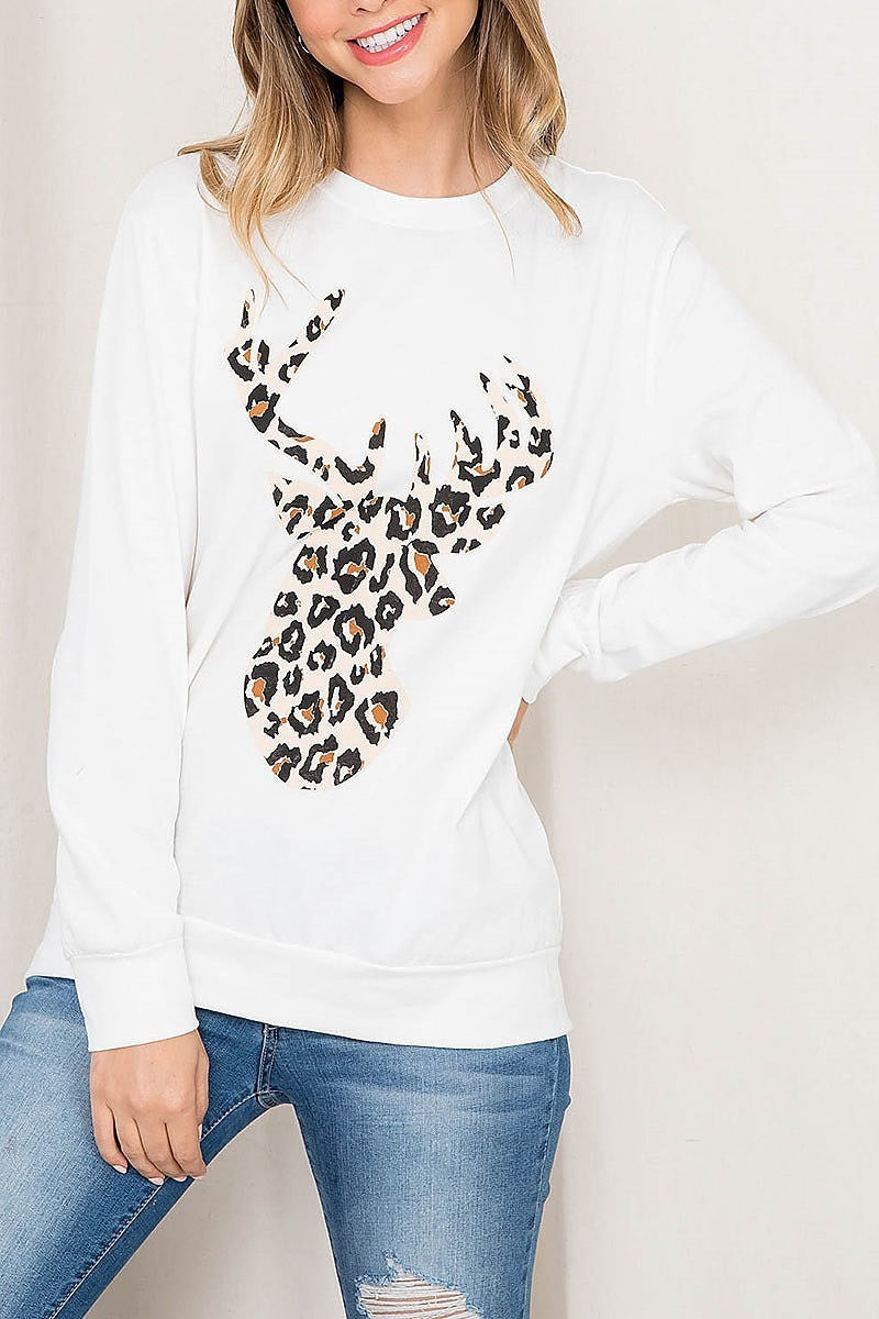 Leopard moose print long sleeve top (EF2748)