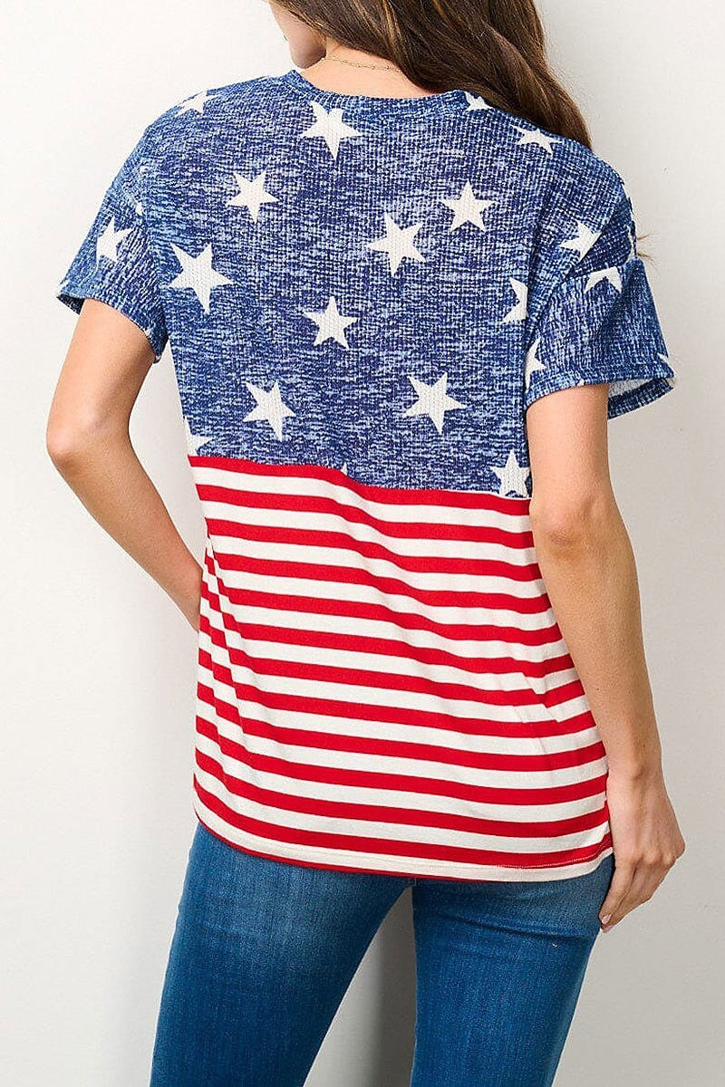 Short sleeve american flag grapgic top (EFWT7056)