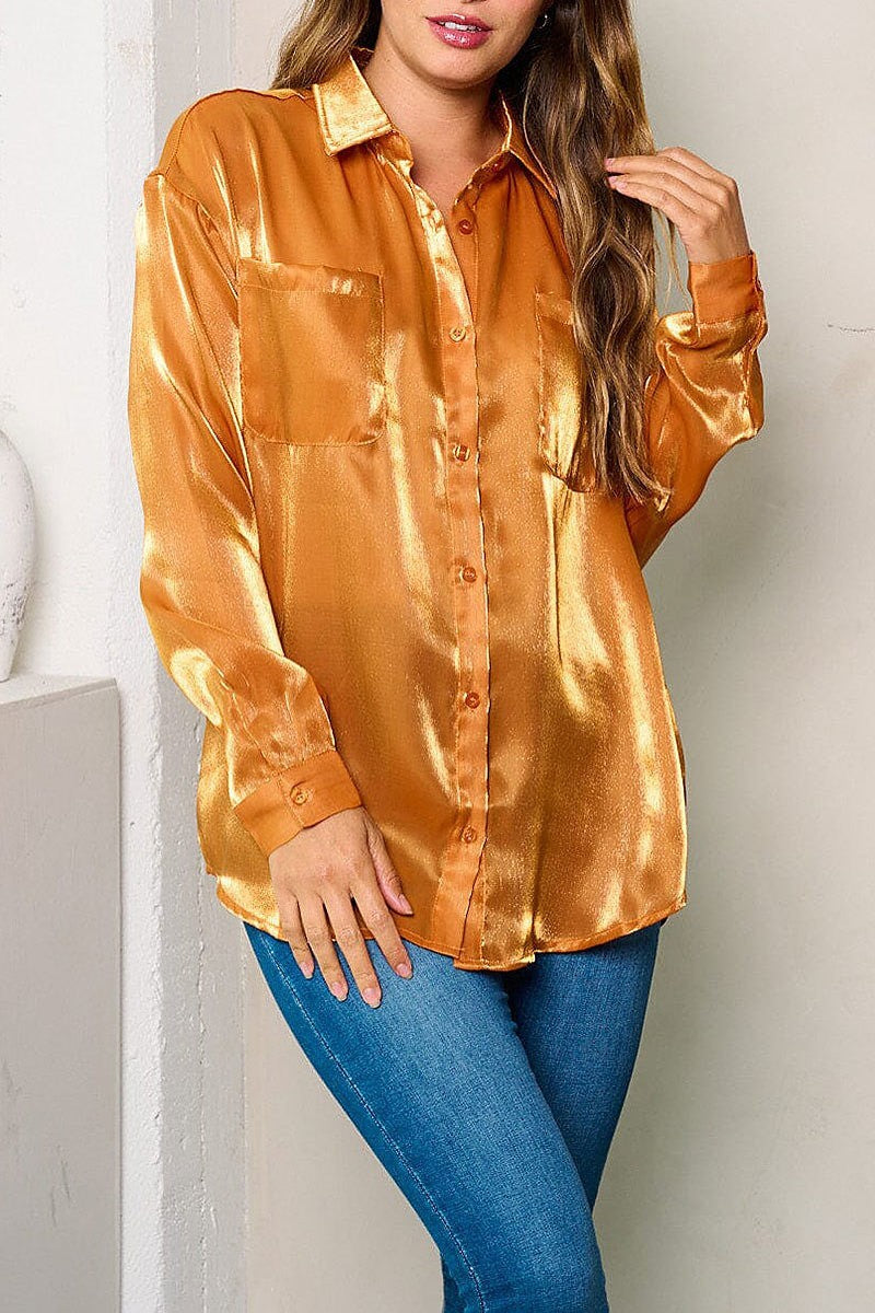 Long sleeves button up blouse top (EFWT3942)