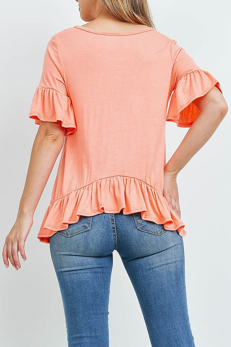 Ruffle detail hi lo hem loose fit top (ED9805)