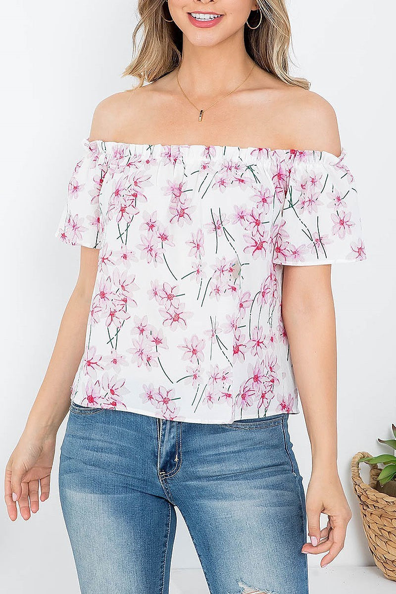 Off shoulder floral print top (EF4062)