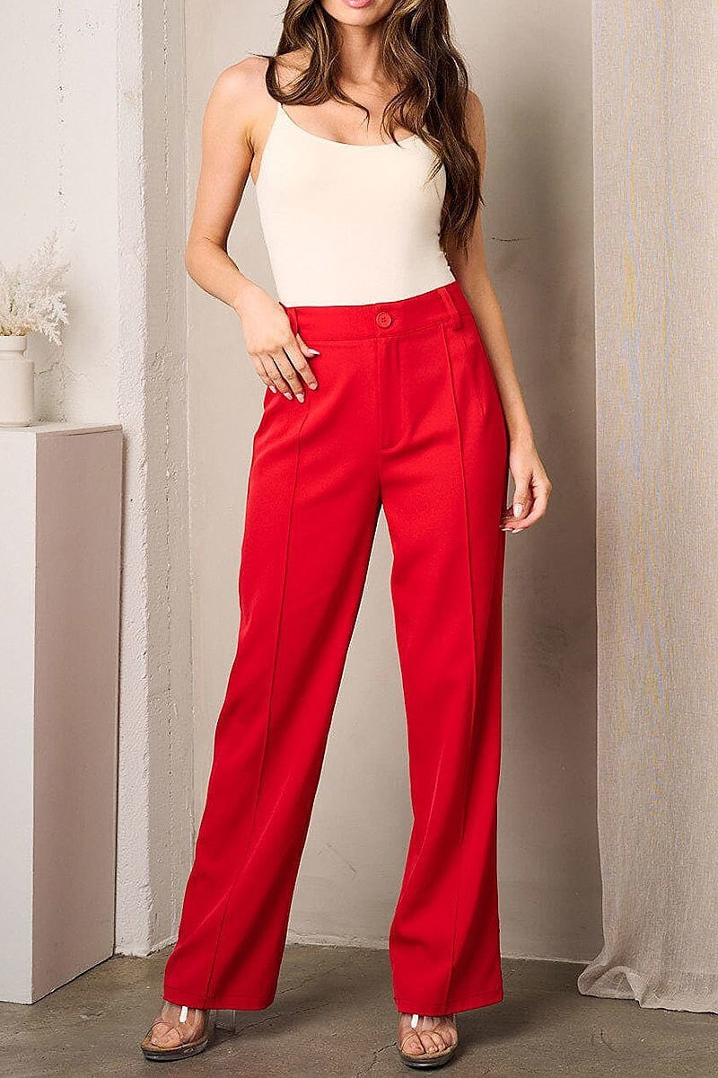 Wide leg pleated button closure pants (EFWT3608)