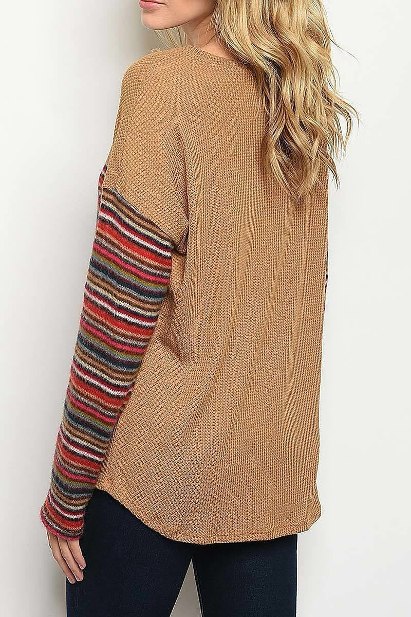 Stripe crew neck color block top (ED5157-LAST)