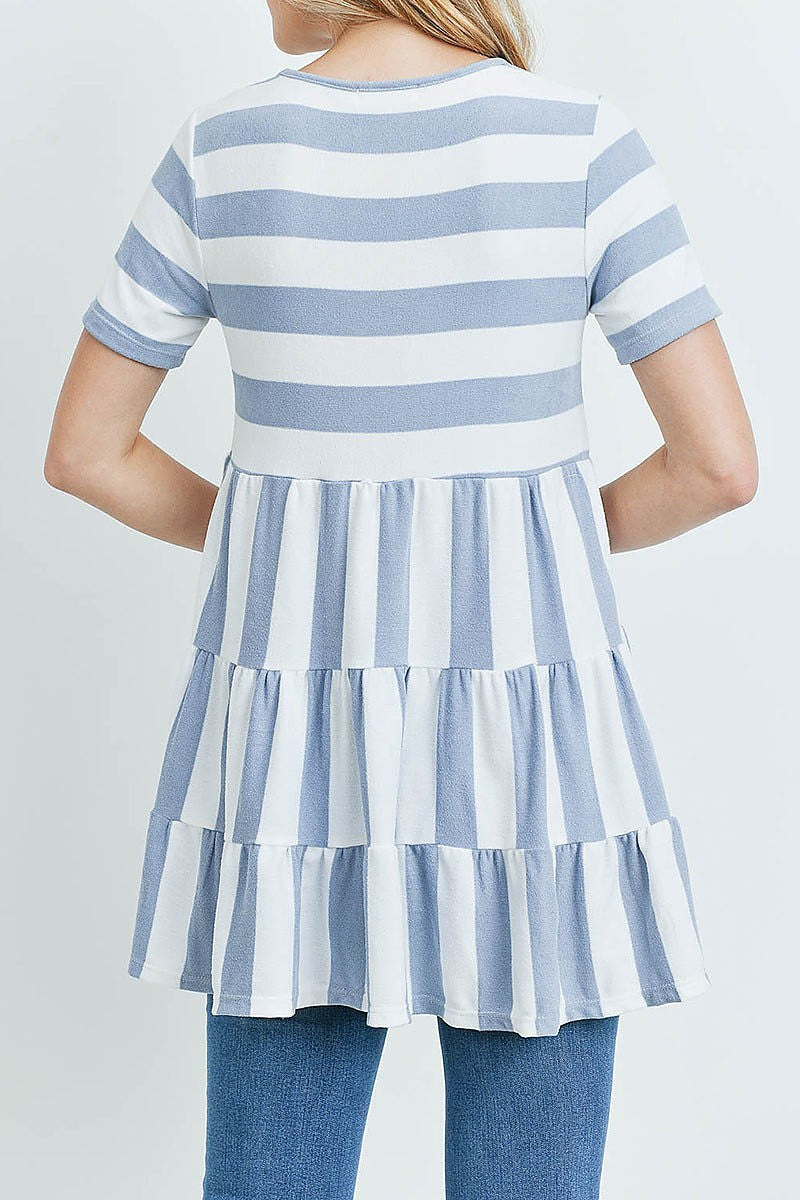 Stripes layered ruffle hem top (ED9504)