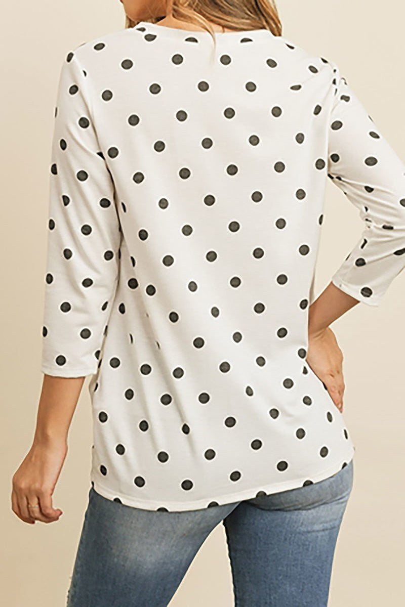 Round neck twist hem polka dot print top (ED7982-LAST)