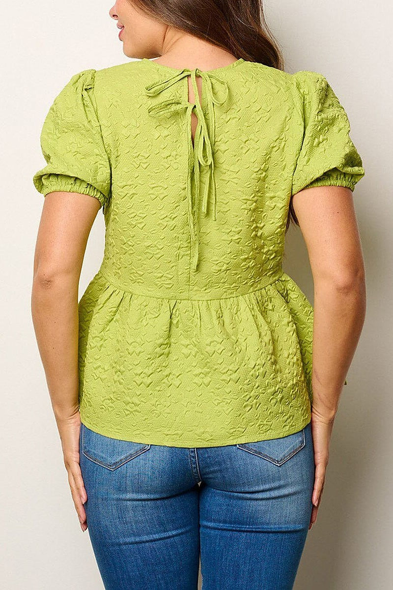 Short puff sleeve peplum blouse top (EFWT8048)