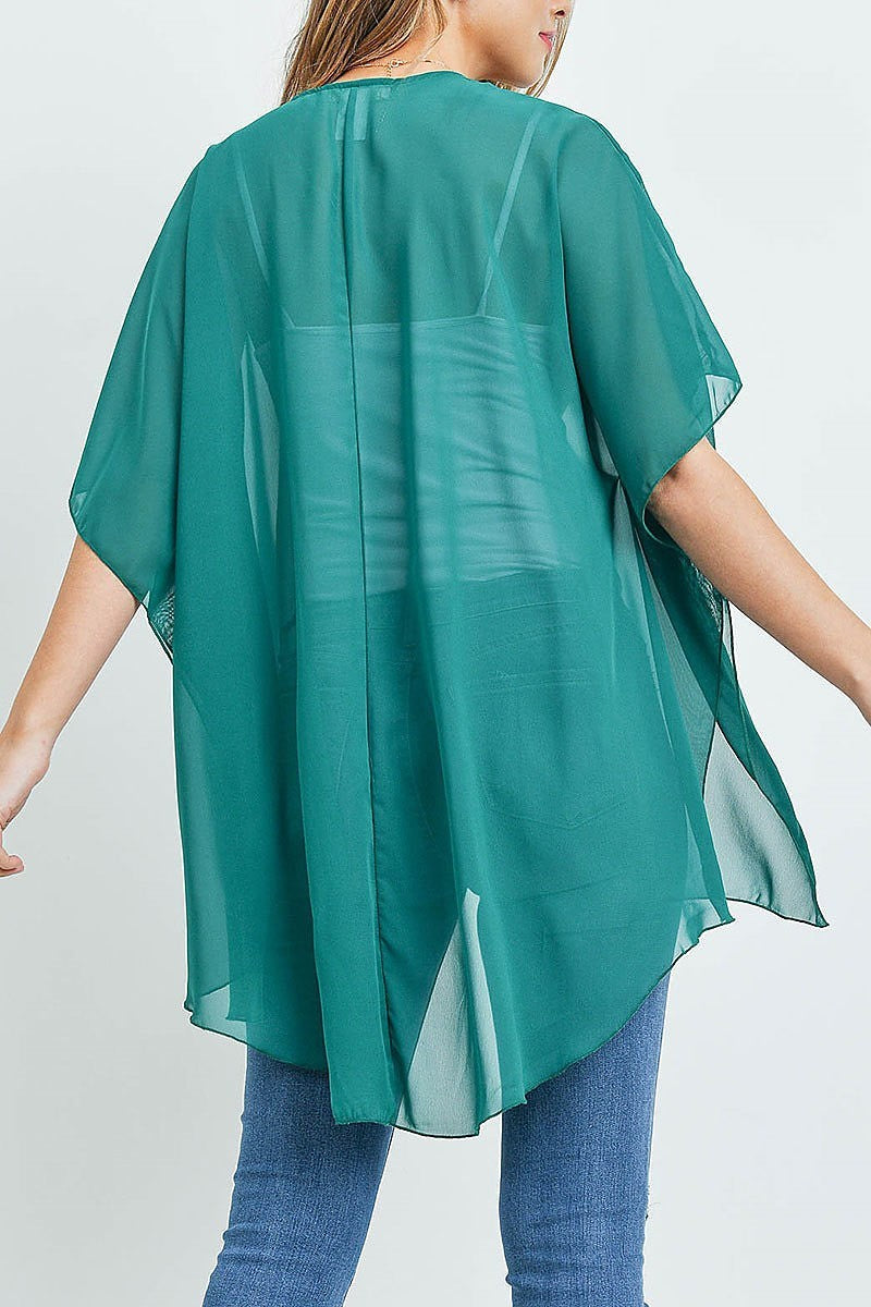 Sheer solid hi lo kimono top (ED9811)