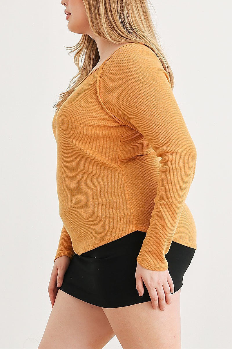 Ribbed button neck long sleeve top (TED2131)