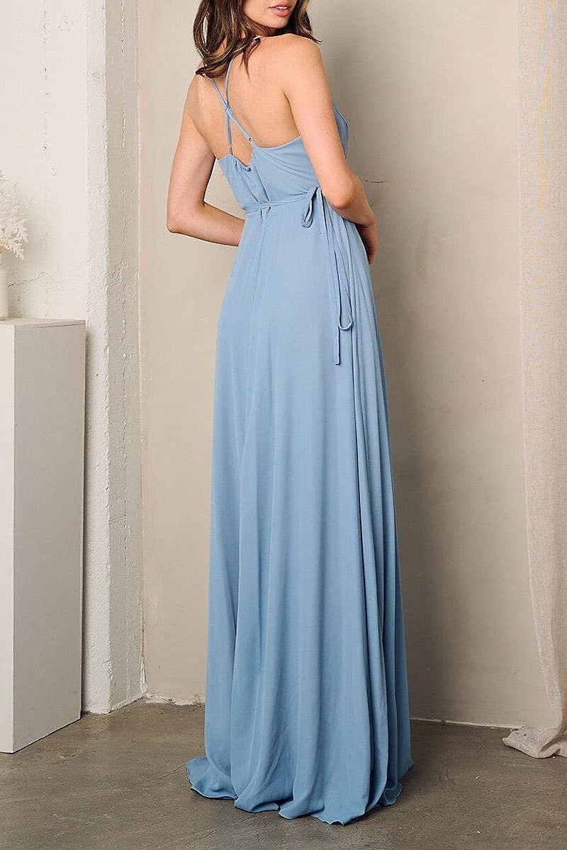 Sleeveless surplice self tie maxi dress (EFWT3229)