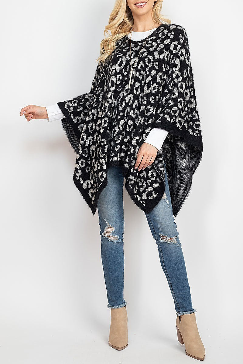 Leopard print sweater poncho (DGS5331)