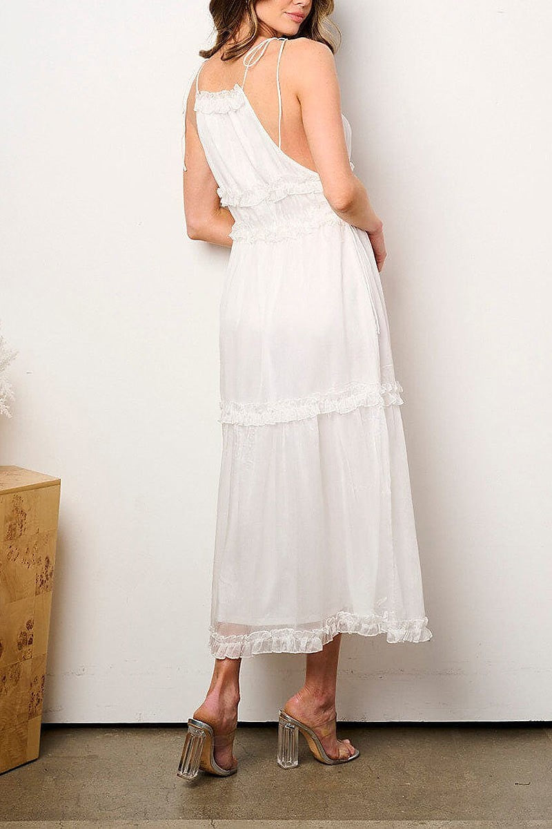 Sleeveless tiered ruffle maxi dress (EFWT9193)