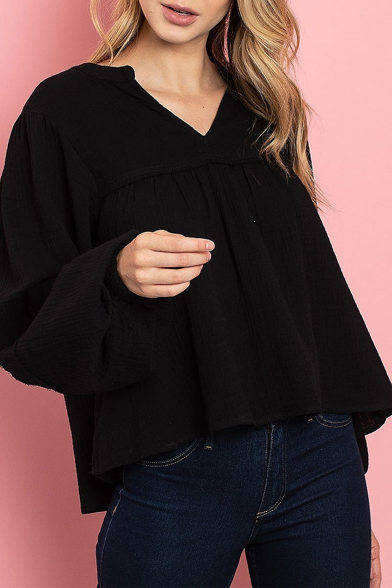 V neck puff sleeve top (ED7932)