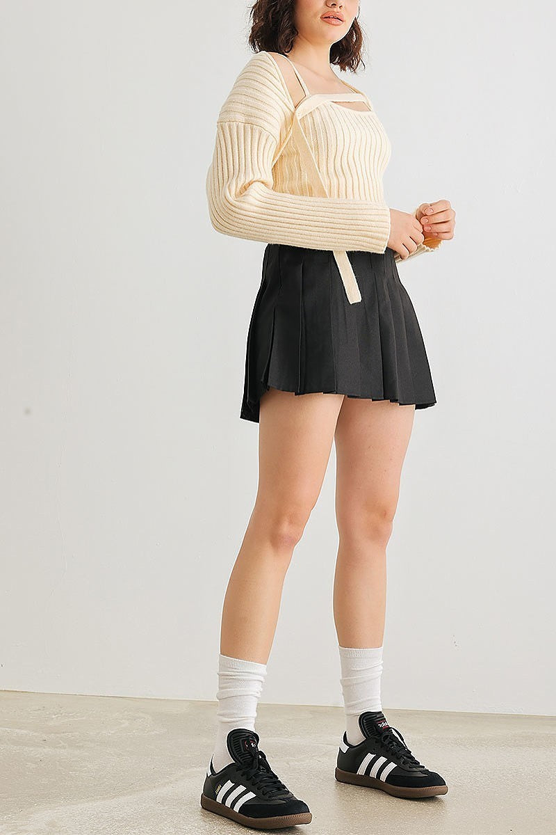 Ribbed knit top and long sleeve cover up set (TED2012)