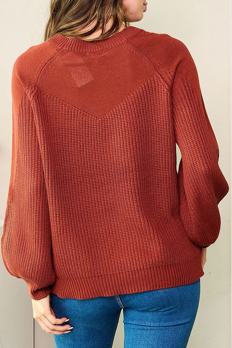 Long ballon sleeve knit sweater (EFWT3656)