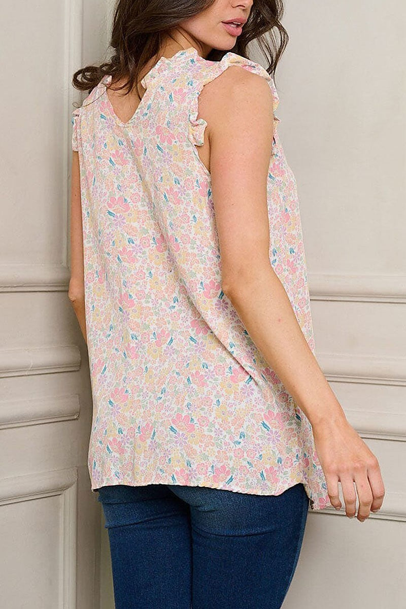 Sleeveless v neck floral tank top (EFWT1015)