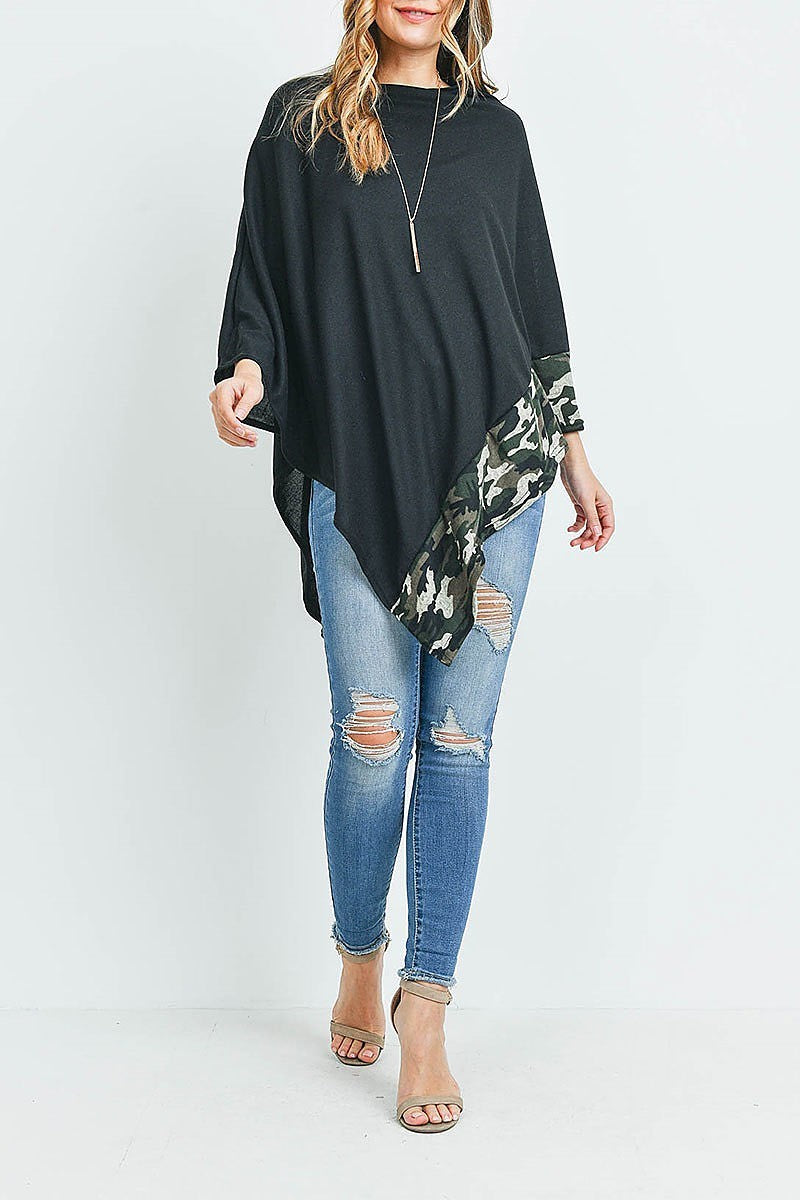 Camo trim solid poncho (ED9238)