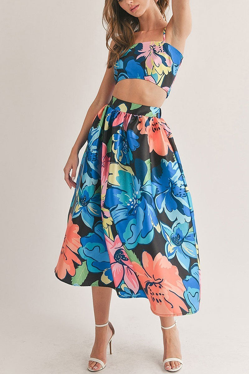 Sleeveless crop top & maxi skirt floral 2pc. set (EGWT2315)