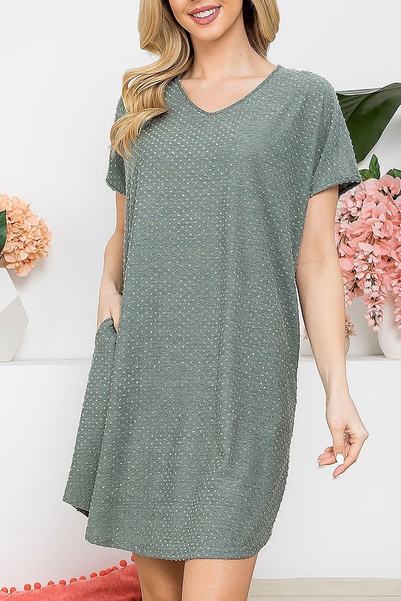 Swiss dot short sleeve mid thigh dress (DED8141)