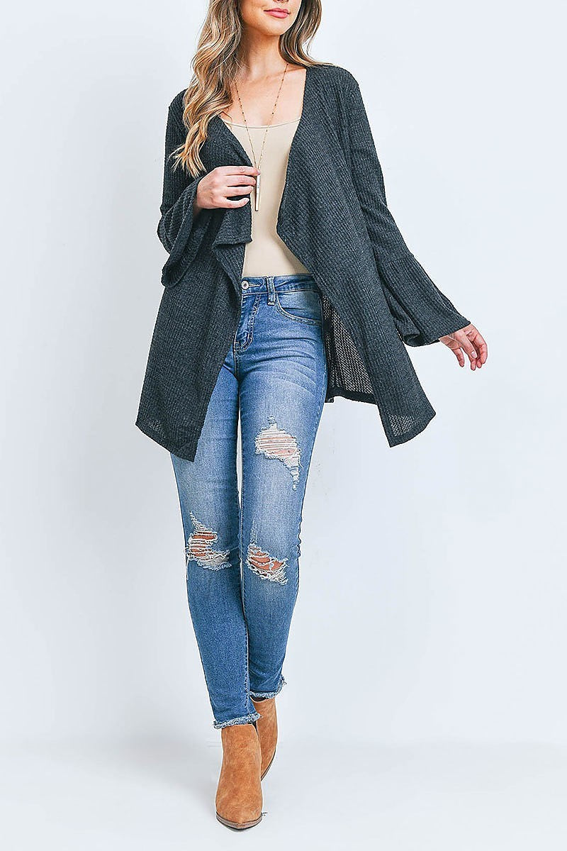 Ribbed knit drape neck kimono cardigan (DGS5396)