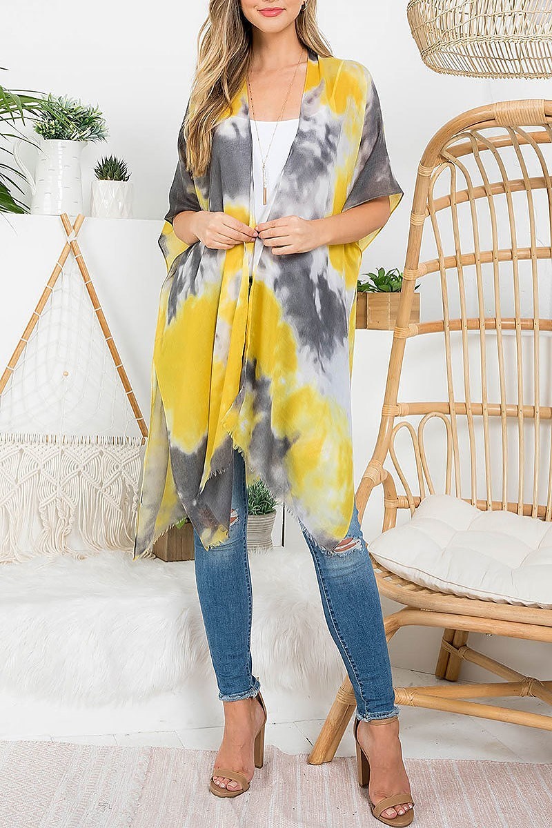 Tie dye two tone open front kimono (EF3257)