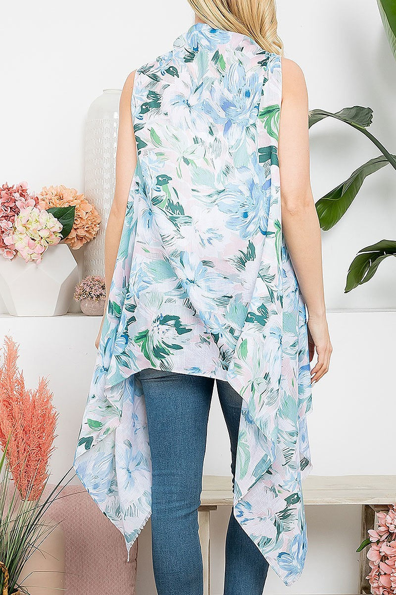 Flower print open front kimono vest (EF5313)