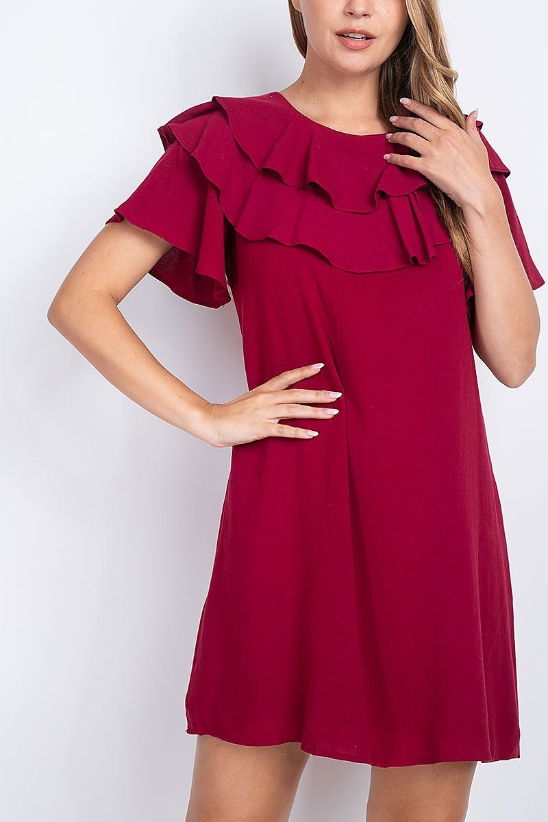 Ruffle layered detail loose fit tunic dress (DED6815)