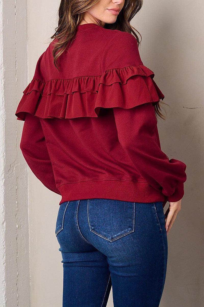 Long sleeve ruffle detailed top (EFWT3088)