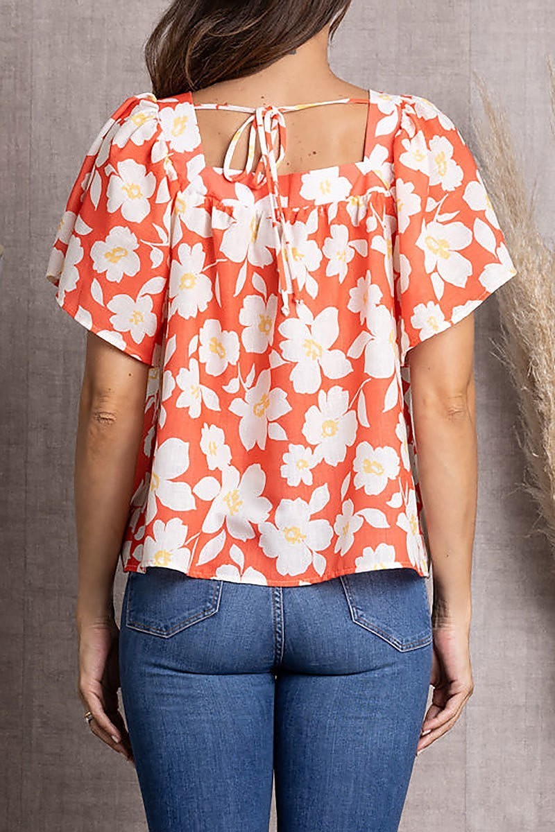 Floral print flutter flare sleeve top (EDSW3408)