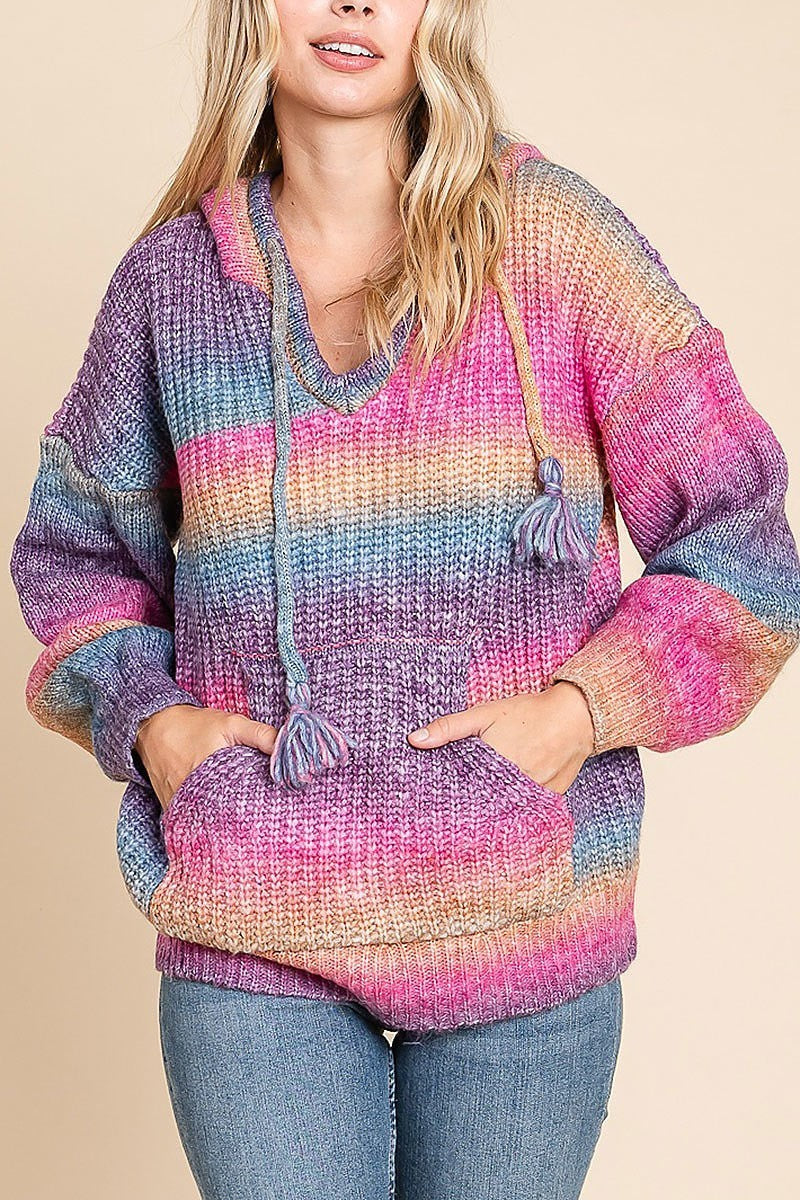 Multi-color hooded cozy sweater with drawstring (EDH1644-1)