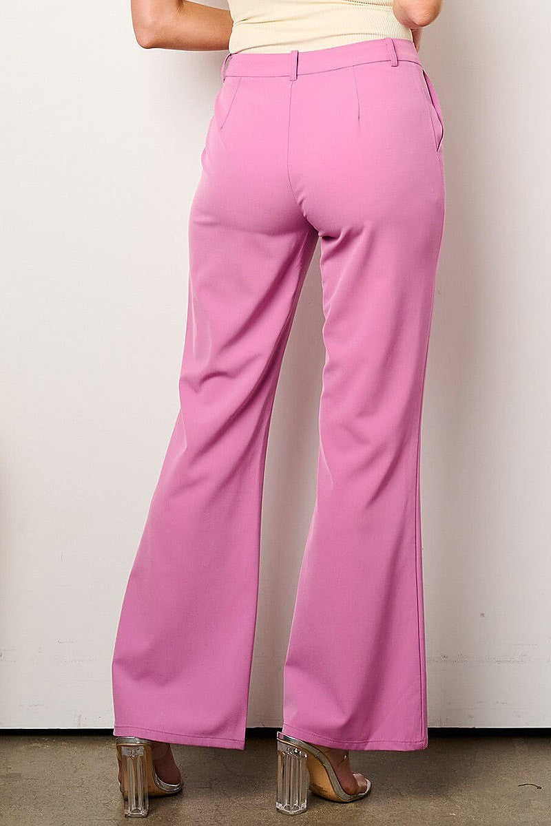 Button closure pockets wide leg pants (EFWT8676)