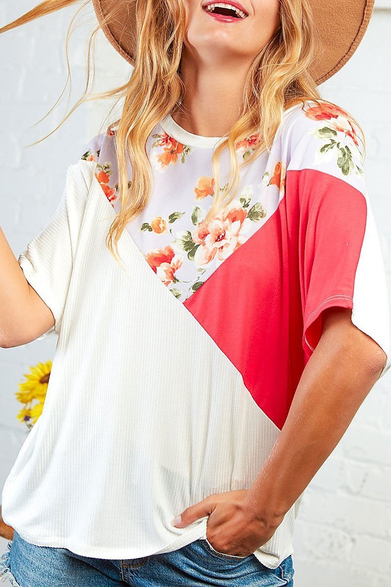 Floral color block dolman blouse (EDBM4410)