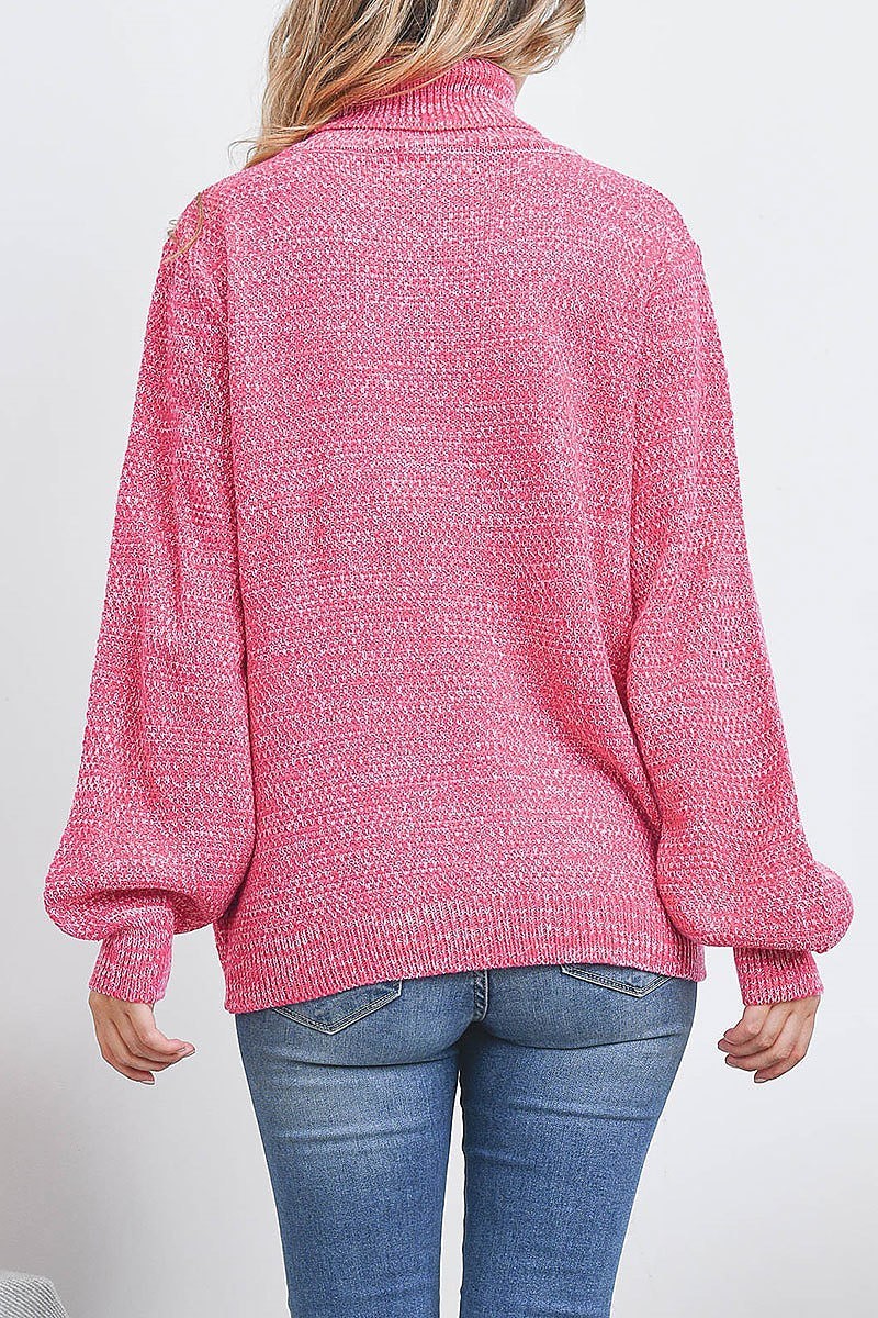 Turtleneck melange balloon sleeve sweater (DGS5431)