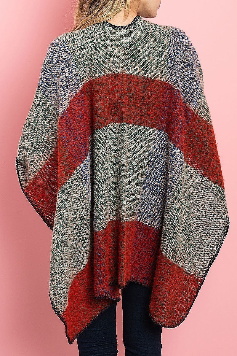 Plaid loose fit poncho sweater (DGS4914)