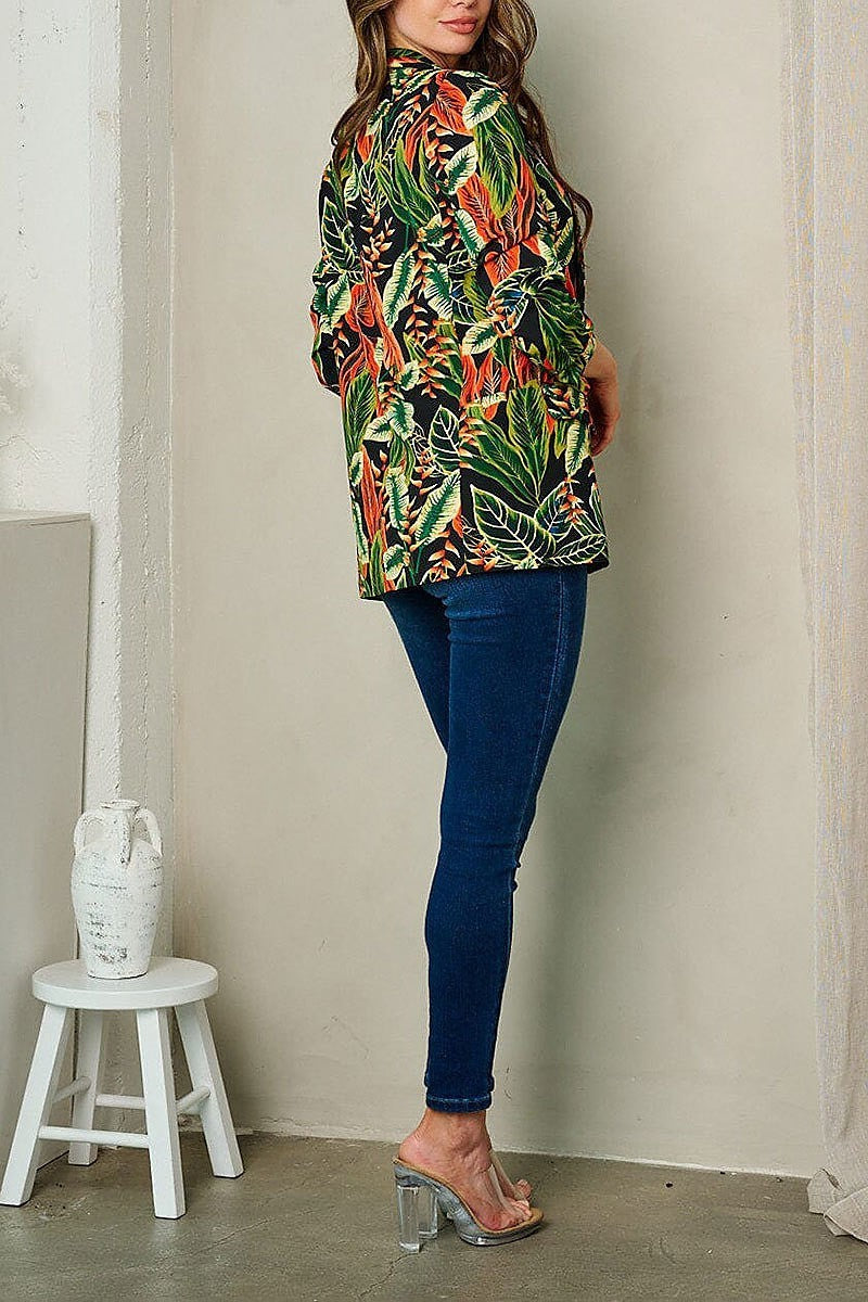 Quarter sleeve open front multi print blazer (EFWT2833)