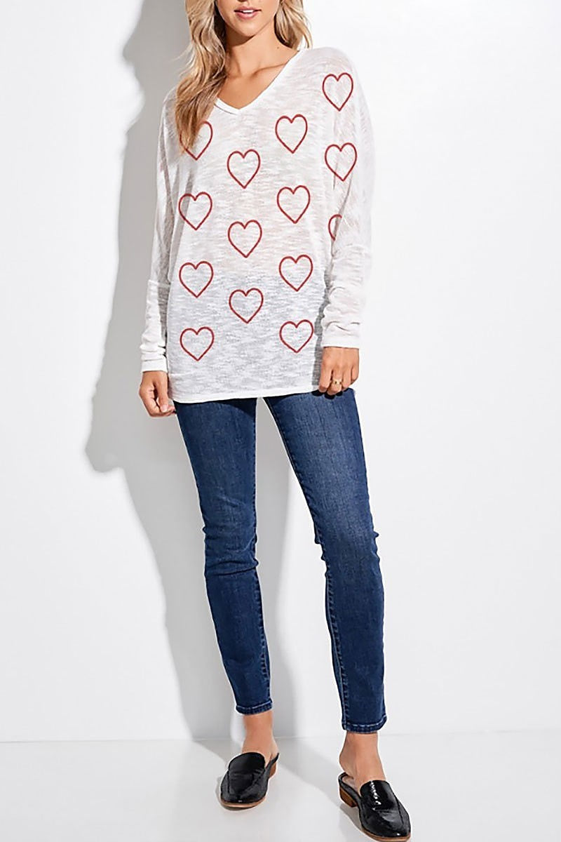 Heart all over knit long sleeve top (EF5069)