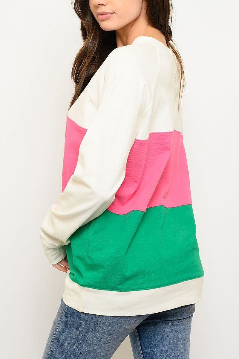 Long sleeve color block sweater (EDWT3581)