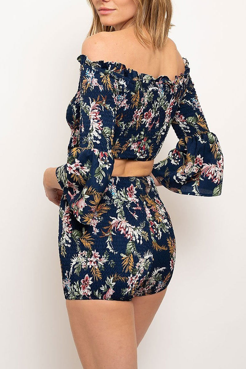 Smoked detail floral print top and shorts set (EDWT2374)