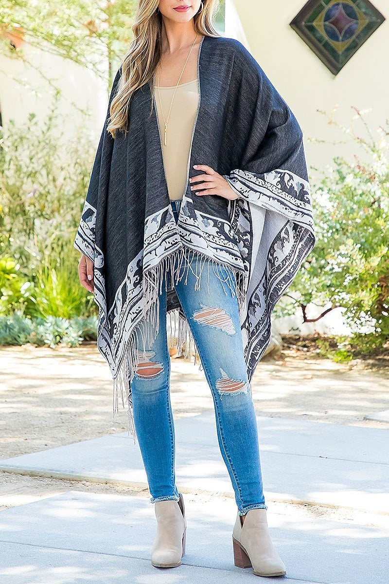 Border line warmer kimono wrap (DGS5842)