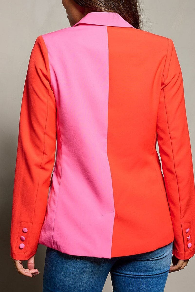 Long sleeve button closure colorblock blazer (EFWT9903)