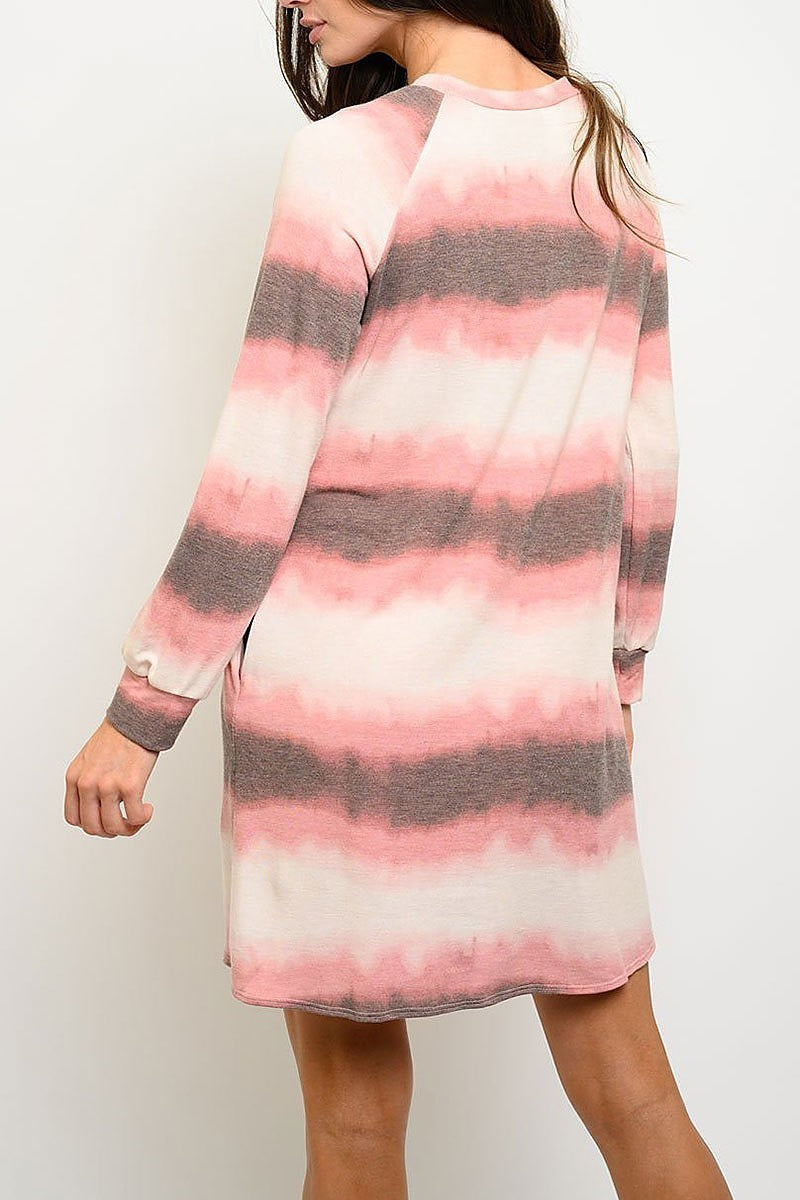 Tie dye stripe pocket tunic dress (EDWT2844)