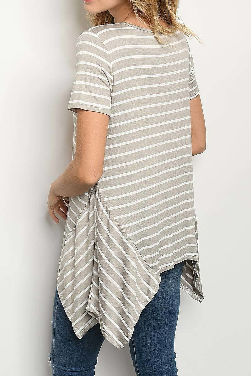 Spaghetti detail v neck stripe top (ED5842-LAST)