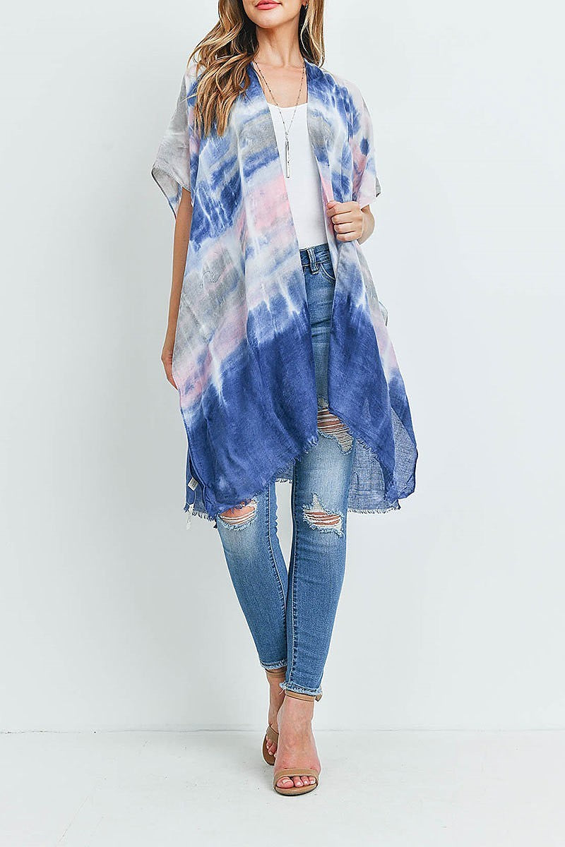 Tie dye open front knee length kimono (ED9895)