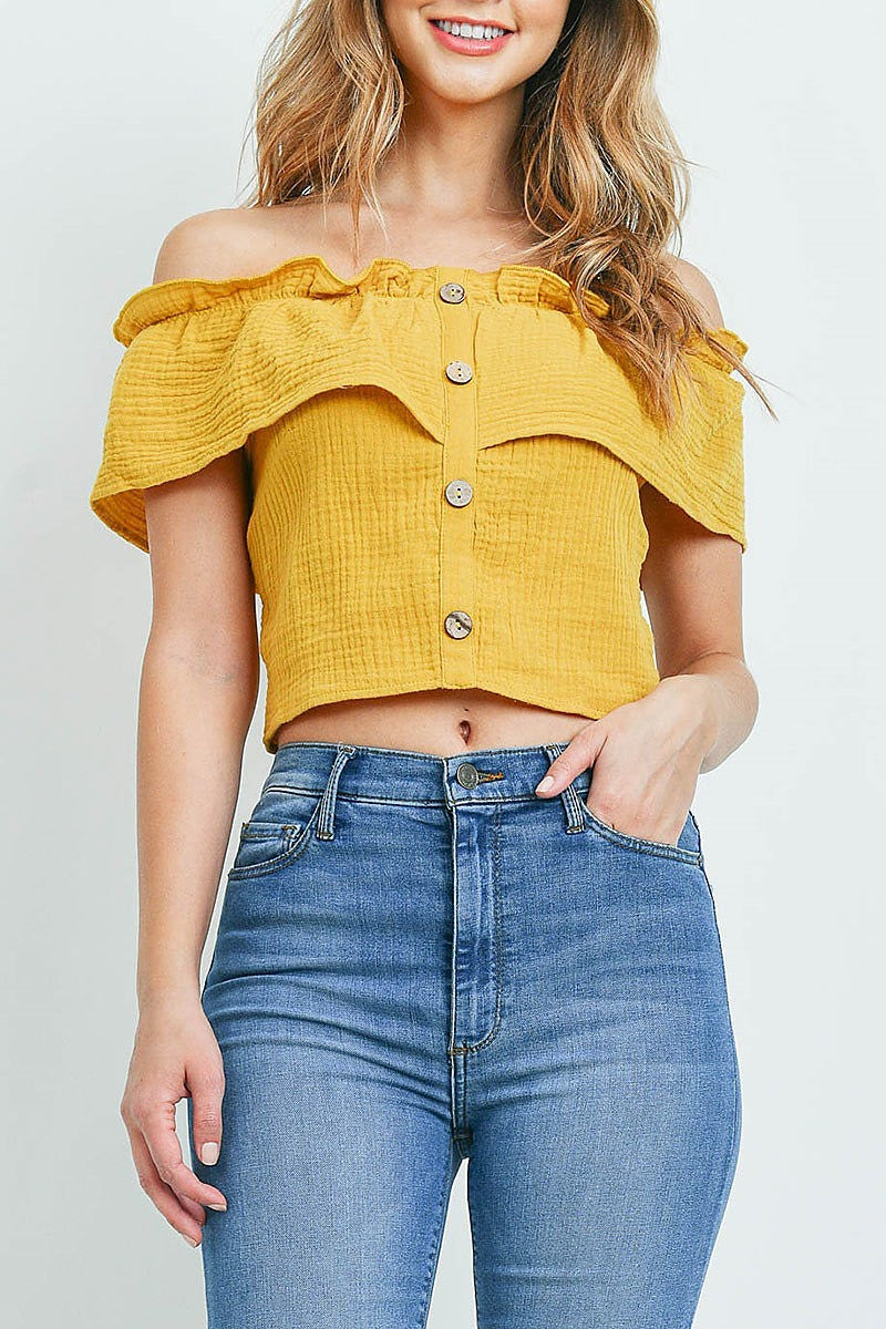 Off shoulder button front crop top (ED9406)