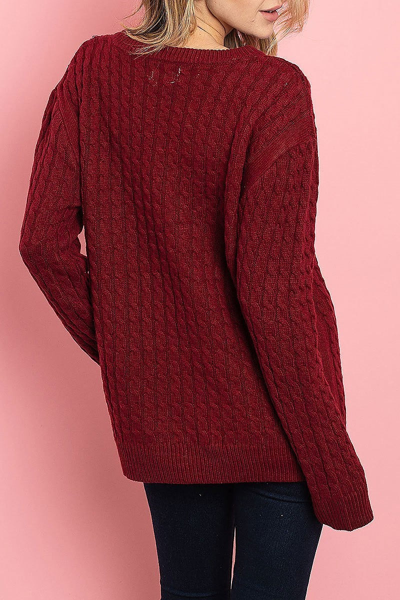 Round neck cable knit sweater (DGS4902-2)