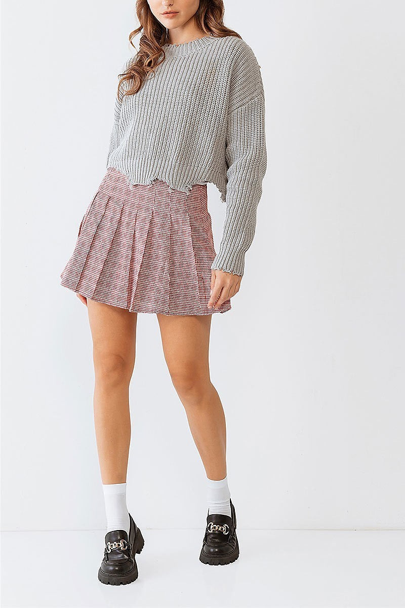 Torn edge long sleeve crop sweater (TDG9938)