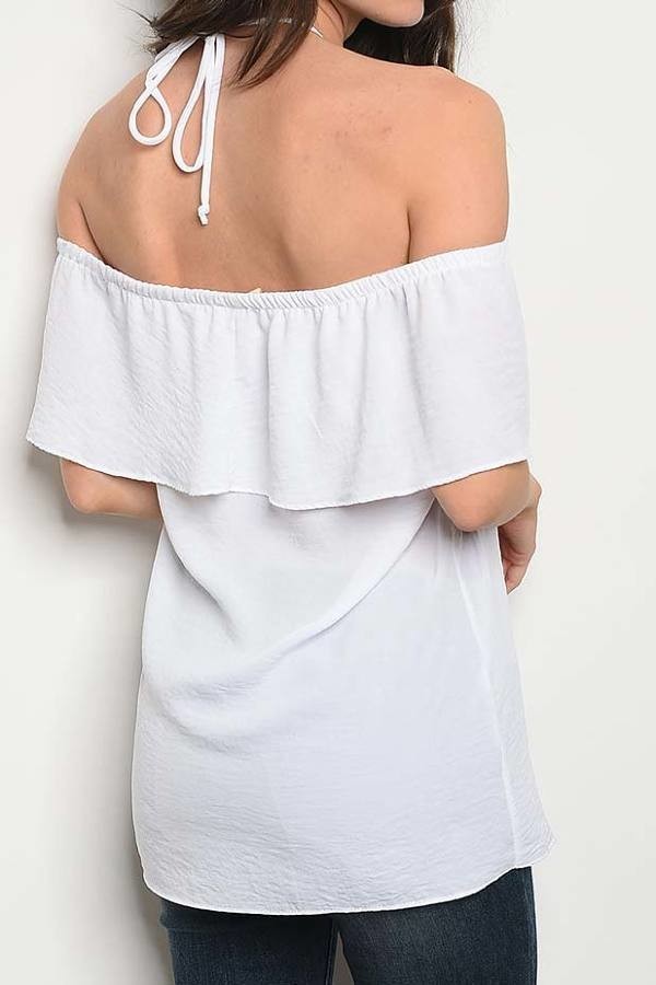 Off shoulder halter neck ruffle detail top (DG5814-1)