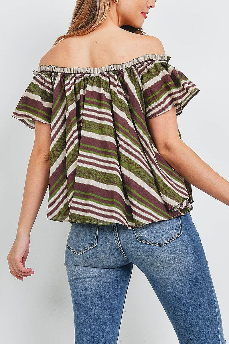 Off shoulder loose fit stripe swing top (EF1245)