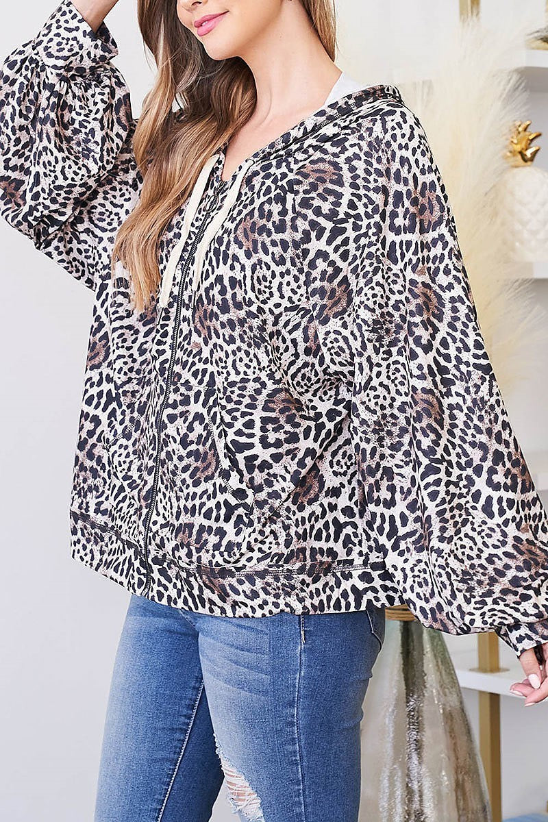 Zipper front leopard print hoodie jacket (DGS5528)