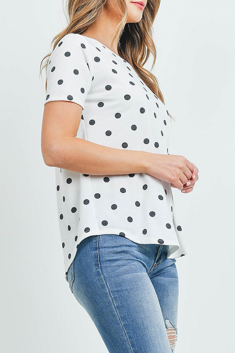 Short sleeves round hem polka dots top (EF5580)