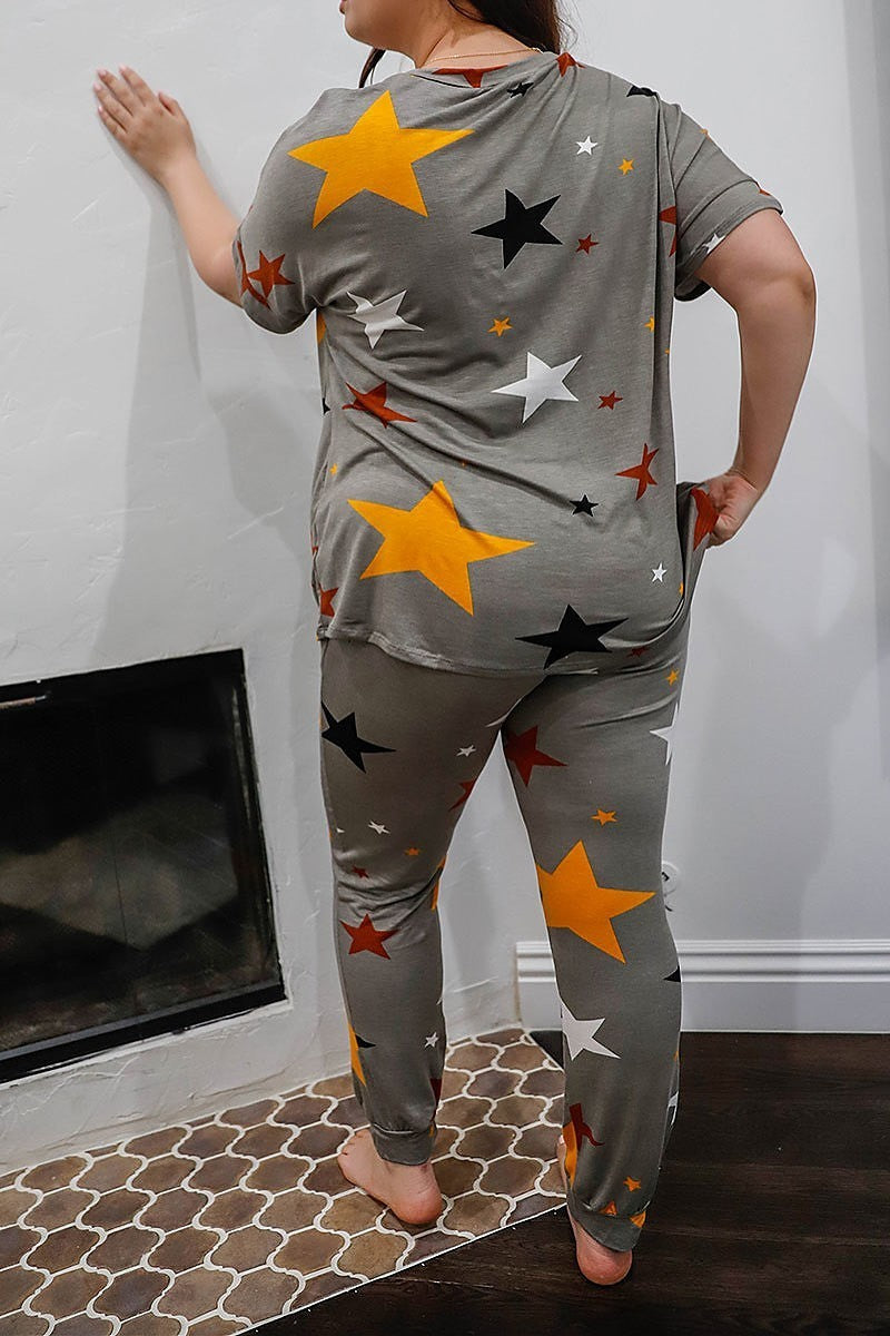 Multi color star print top and sweatpants set (TDG9264)